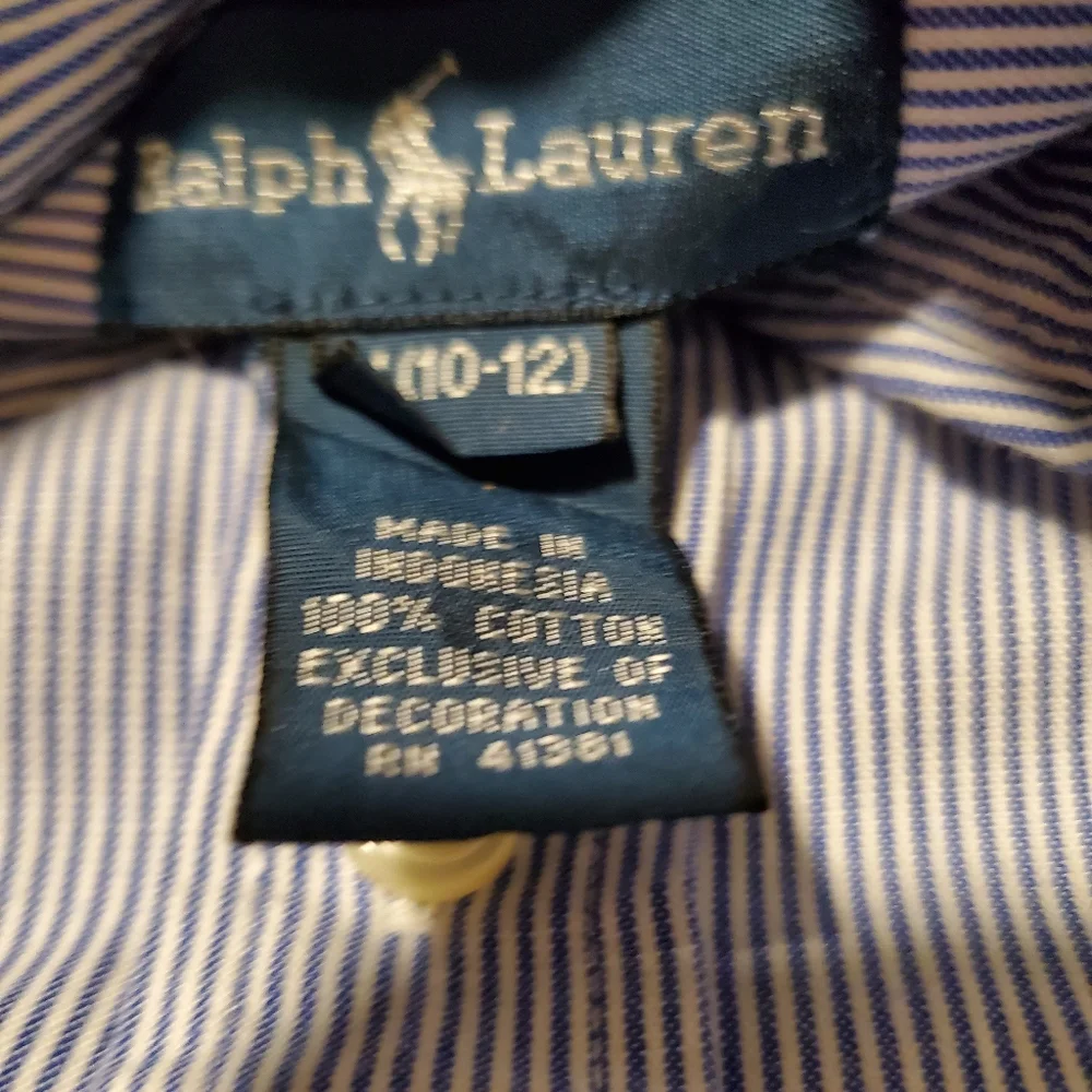 Ralph Lauren Polo Striped Button Down Shirt, boys size 10-12, Blue And White